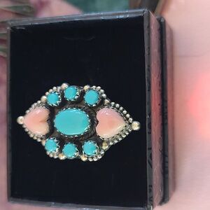 Navajo turquoise and Rose quartz ring